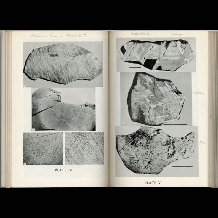 Open book showing black and white images of geological specimens labeled 'Plate IV' and 'Plate V'.